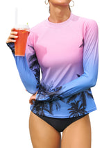 Charmo Womens UPF 50+ Long Sleeve Swimsuit Tops Sun Protection Rashguard Hiking Runing Swim Shirts(No Thumb Holes)