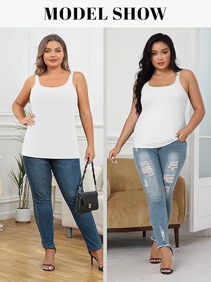 Charmo Plus Size Tank Tops for Womens Adjustable Strap Cotton Undershirt with Shelf Bra