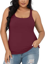 Charmo Plus Size Tank Tops for Womens Adjustable Strap Cotton Undershirt with Shelf Bra