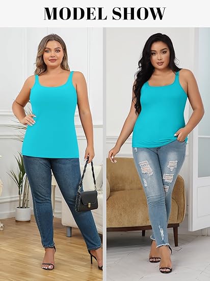 Charmo Plus Size Tank Tops for Womens Adjustable Strap Cotton Undershirt with Shelf Bra