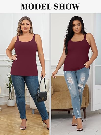 Charmo Plus Size Tank Tops for Womens Adjustable Strap Cotton Undershirt with Shelf Bra