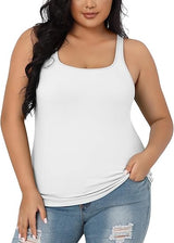 Charmo Plus Size Tank Tops for Womens Adjustable Strap Cotton Undershirt with Shelf Bra