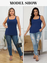 Charmo Plus Size Tank Tops for Womens Adjustable Strap Cotton Undershirt with Shelf Bra
