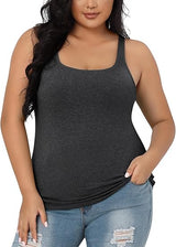 Charmo Plus Size Tank Tops for Womens Adjustable Strap Cotton Undershirt with Shelf Bra
