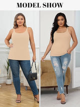 Charmo Plus Size Tank Tops for Womens Adjustable Strap Cotton Undershirt with Shelf Bra