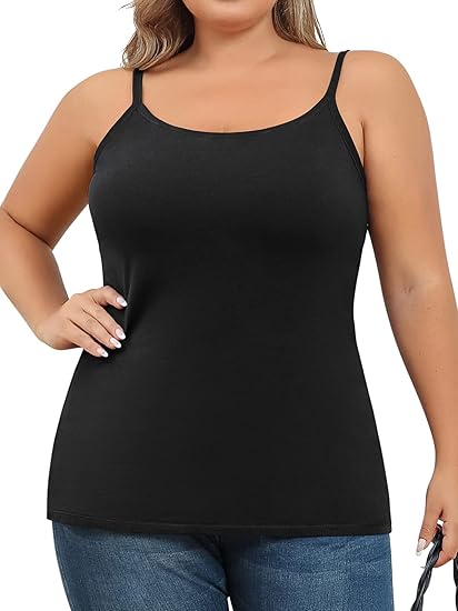 Charmo Plus Size Tank Tops for Womens Adjustable Strap Cotton Undershirt with Shelf Bra