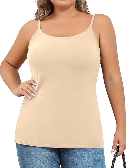 Charmo Plus Size Tank Tops for Womens Adjustable Strap Cotton Undershirt with Shelf Bra