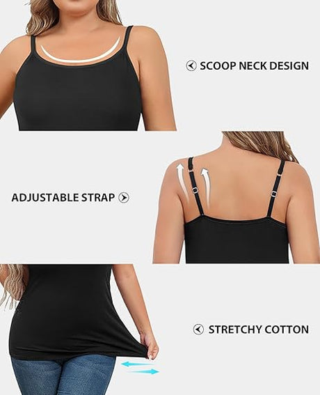 Charmo Plus Size Tank Tops for Womens Adjustable Strap Cotton Undershirt with Shelf Bra