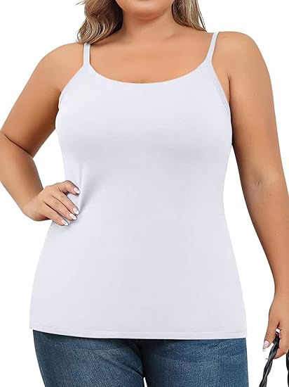Charmo Plus Size Tank Tops for Womens Adjustable Strap Cotton Undershirt with Shelf Bra