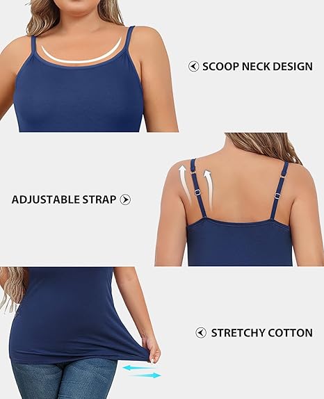 Charmo Plus Size Tank Tops for Womens Adjustable Strap Cotton Undershirt with Shelf Bra
