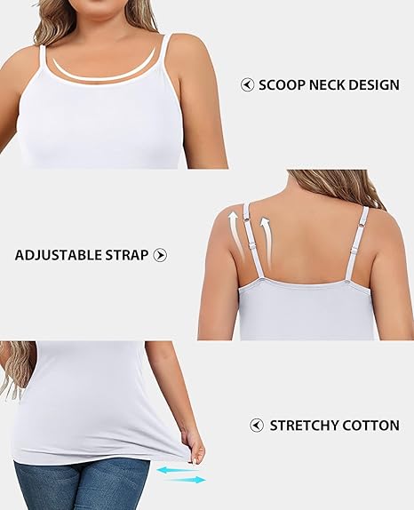 Charmo Plus Size Tank Tops for Womens Adjustable Strap Cotton Undershirt with Shelf Bra