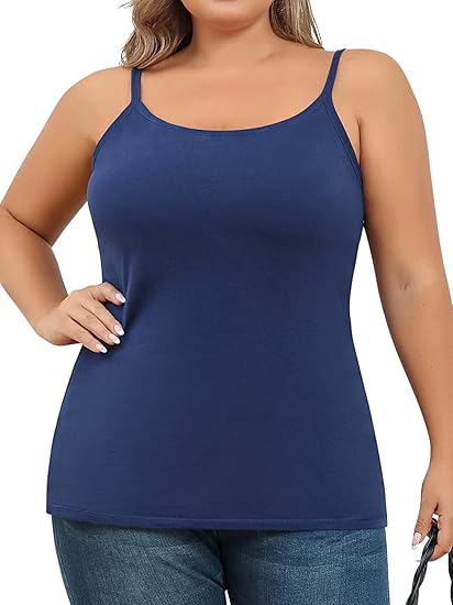 Charmo Plus Size Tank Tops for Womens Adjustable Strap Cotton Undershirt with Shelf Bra