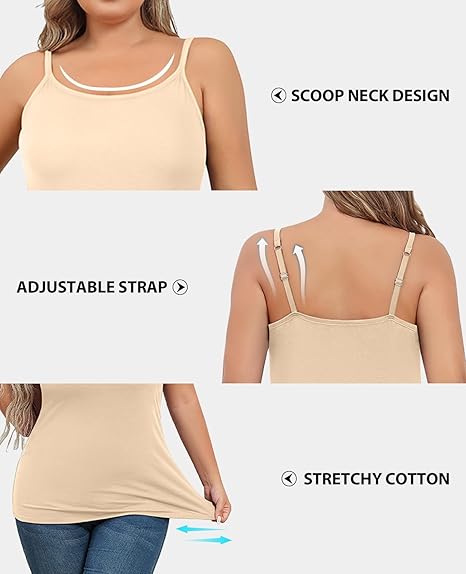Charmo Plus Size Tank Tops for Womens Adjustable Strap Cotton Undershirt with Shelf Bra