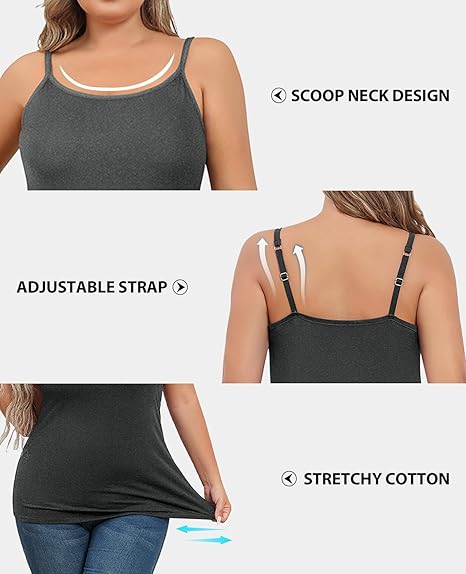 Charmo Plus Size Tank Tops for Womens Adjustable Strap Cotton Undershirt with Shelf Bra