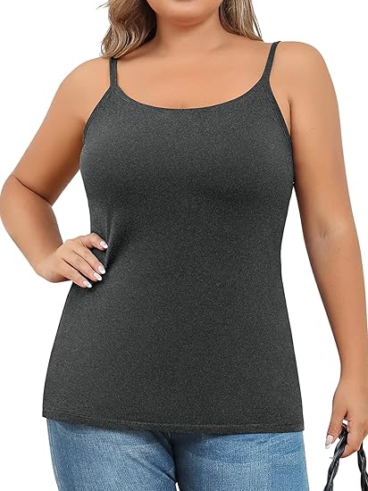 Charmo Plus Size Tank Tops for Womens Adjustable Strap Cotton Undershirt with Shelf Bra