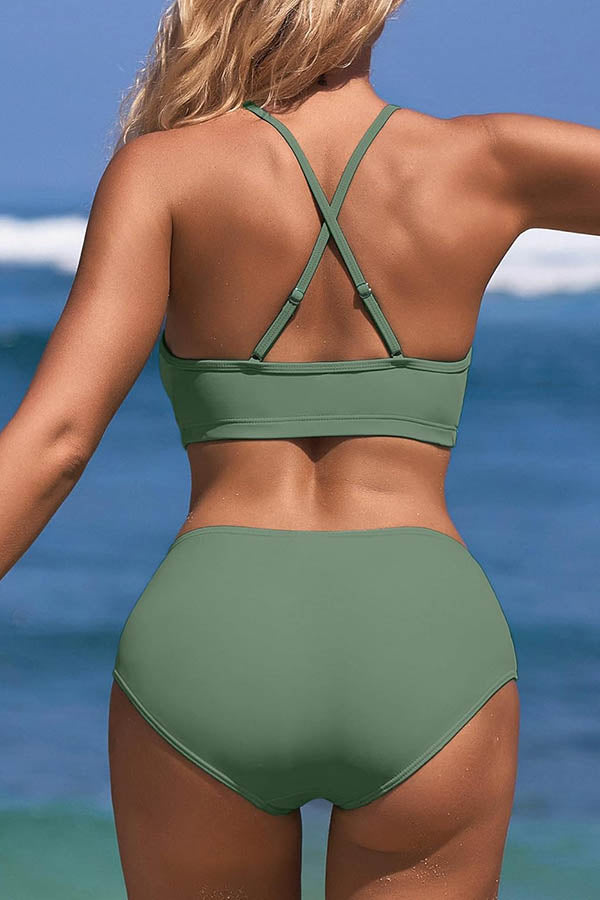 High Neck Adjustable Shoulder Straps Two Piece Swimsuits