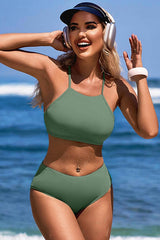 High Neck Adjustable Shoulder Strap Crisscross Bikini