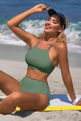 High Neck Adjustable Shoulder Strap Crisscross Bikini