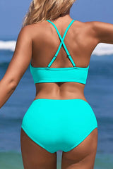 High Neck Adjustable Shoulder Strap Crisscross Bikini