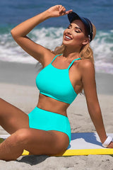 High Neck Adjustable Shoulder Strap Crisscross Bikini