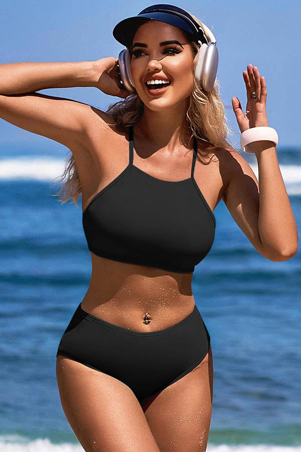 High Neck Adjustable Shoulder Straps Two Piece Swimsuits