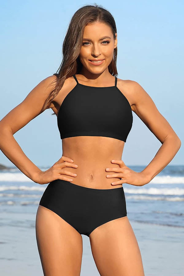 High Neck Adjustable Shoulder Straps Two Piece Swimsuits