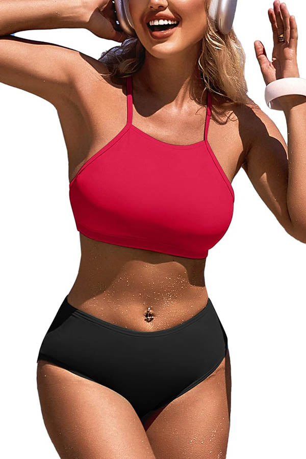 High Neck Adjustable Shoulder Straps Two Piece Swimsuits