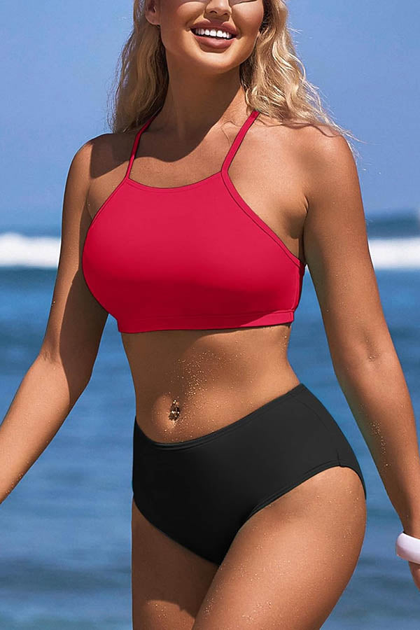 High Neck Adjustable Shoulder Straps Two Piece Swimsuits