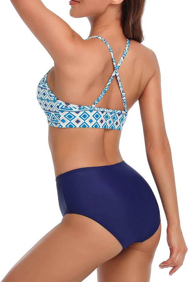 High Neck Adjustable Shoulder Straps Two Piece Swimsuits