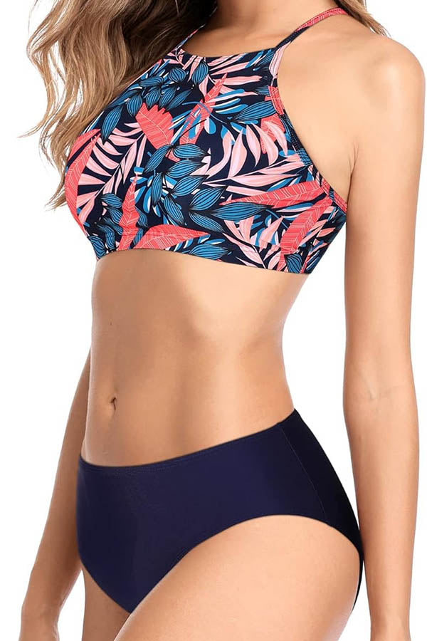 High Neck Adjustable Shoulder Straps Two Piece Swimsuits