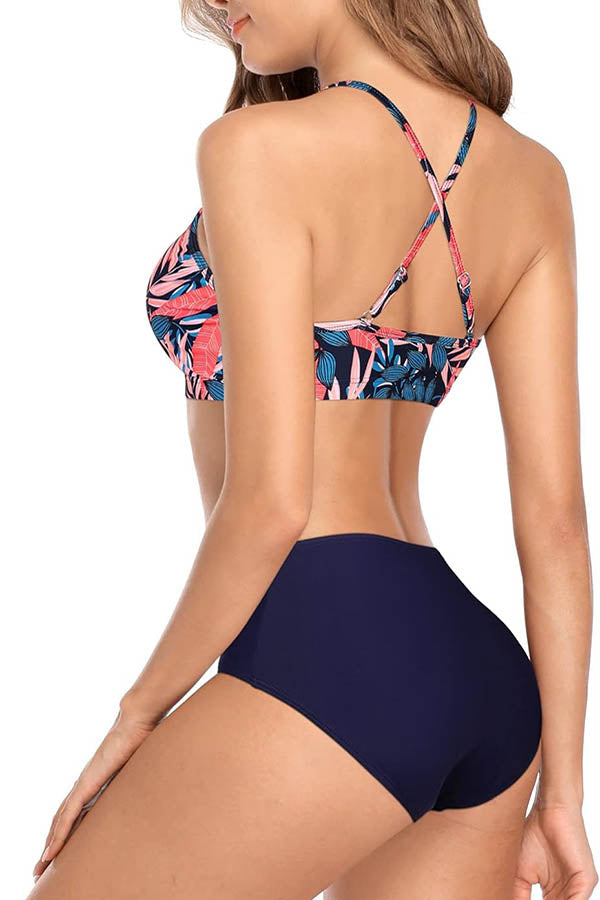 High Neck Adjustable Shoulder Straps Two Piece Swimsuits