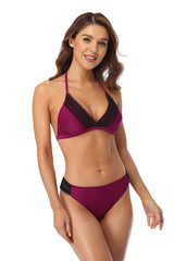 Clearance | V Neck Halter Mesh Purple Bikini Suits