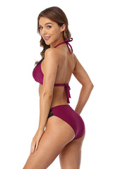 Clearance | V Neck Halter Mesh Purple Bikini Suits