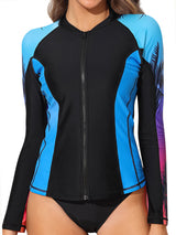 Charmo Women's Rash Guard UPF50+ SPF UV Protection Long Sleeve Swimsuit Tops Zip Front Swim Shirts Yoga Hiking Shirt Tops