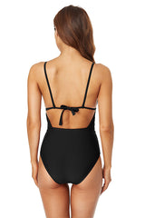 Spegatti Strap Knotted Backless Black One-piece Swimsuit