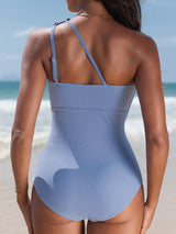Charmo One Shoulder One Piece Swimsuit for Womens Ribbed Scalloped Bathing Suits Modest Full Coverage Keyhole Swimwear