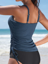 Charmo Womens Tankini Tops Only Ruched Tummy Control Sporty Swimsuit Tops Tie-Side Drawstrings Bathing Suit Tops (No Bottom)