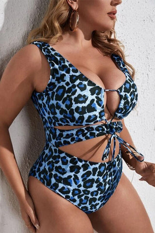 Plus Size Leopard Cut Out One Piece Swimsuit