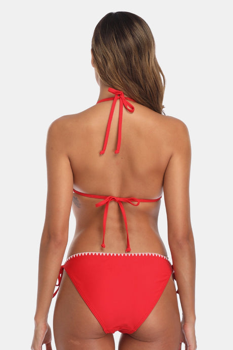 Contrast Color Drawstring Halter Bikini-Charmo