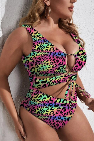 Plus Size Leopard Cut Out One Piece Swimsuit