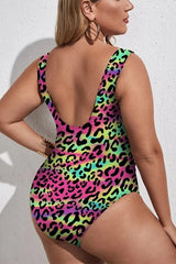 Plus Size Leopard Cut Out One Piece Swimsuit