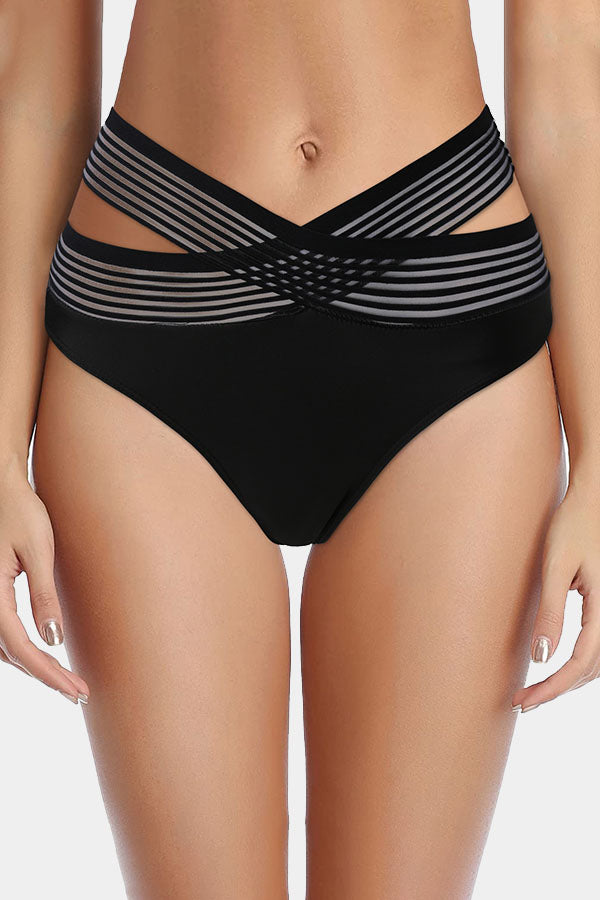 Crisscross Stripe High Waist Swim Shorts-Charmo