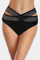 Crisscross Stripe High Waist Swim Shorts-Charmo