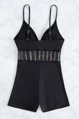 Black Sling Contrast Mesh One Piece Swimsuit-Charmo