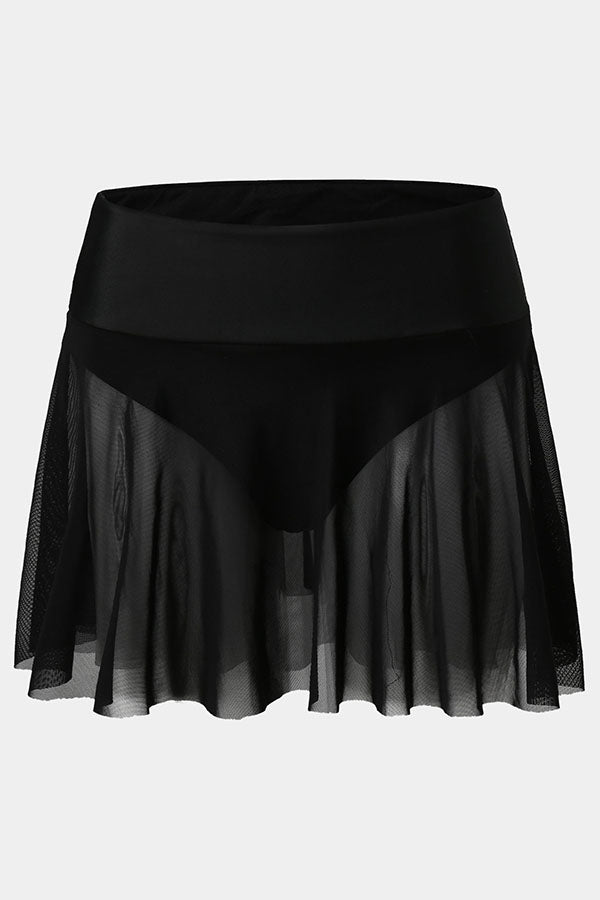 Mesh High Waisted Swim Skorts-Charmo