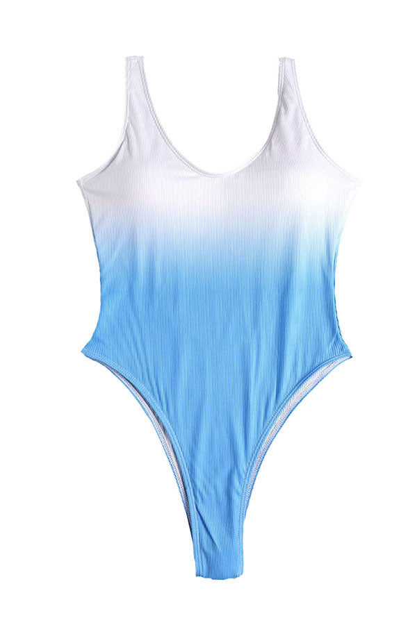 Gradient High Cut Ribbed One Piece Swimsuit-Charmo