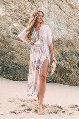 Boho Print High Split One Piece Cover Up Dress-Charmo