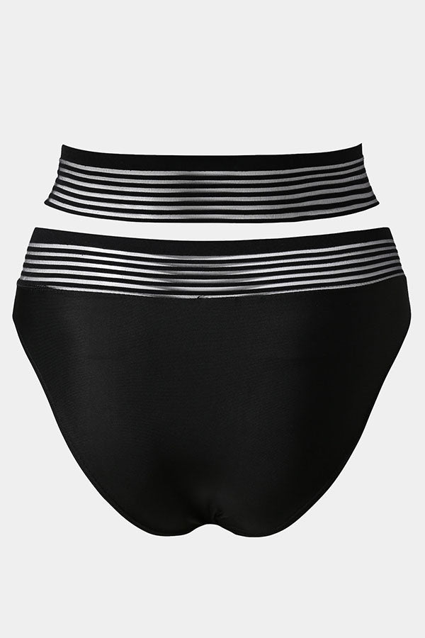 Crisscross Stripe High Waist Swim Shorts-Charmo