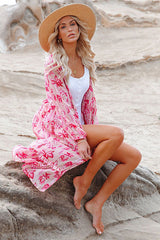 Pink Floral Ruffled One Piece Cover Up Dress-Charmo