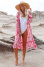 Pink Floral Ruffled One Piece Cover Up Dress-Charmo